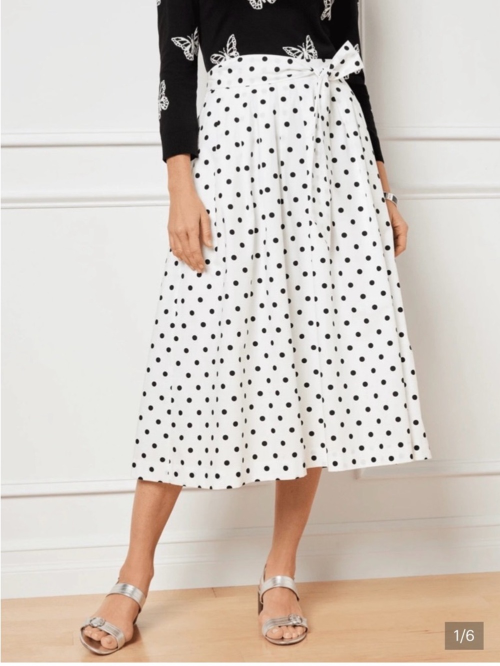 Talbots White Midi Skirt with Black Polka Dots